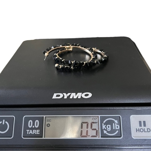 Large Rhinestone Studded Gold tone and Black Hoop Earrings - Picture 7 of 12